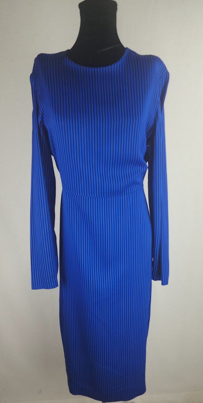Diane Von Furstenberg Dress Women's 10 long Sleeve Blue Black Striped designer